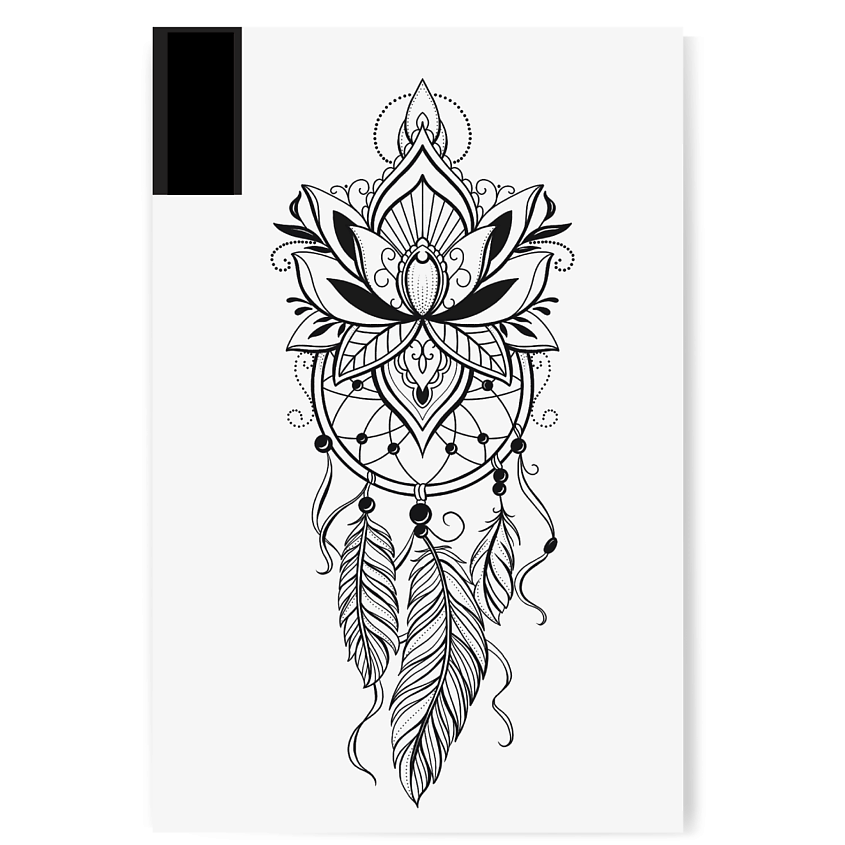 Изображение товара PRINT FACTORY Переводная Временная Татуировка Ловец Снов с перьями, 1 шт.