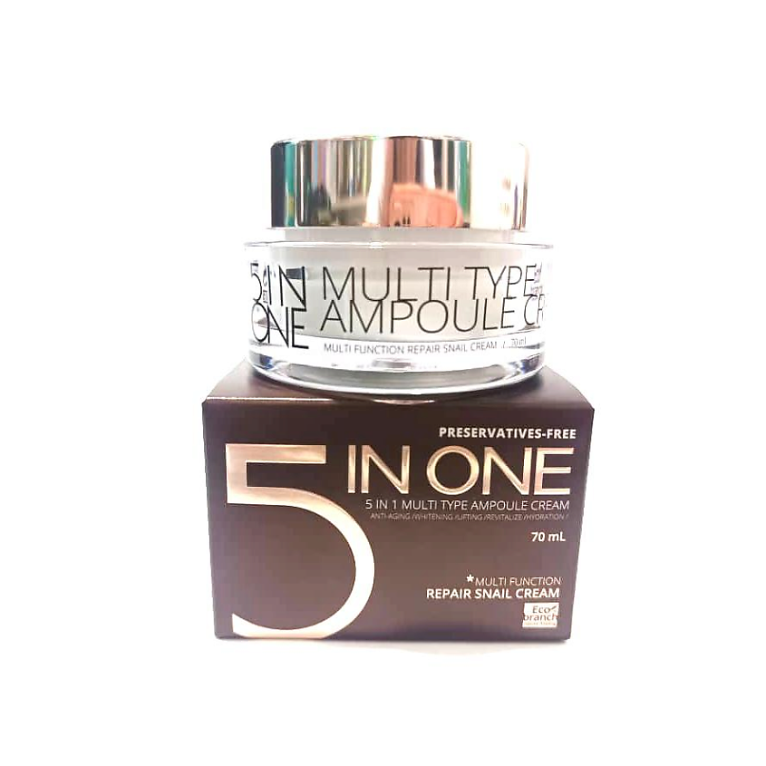 Изображение товара ECOBRANCH Ампульный крем c улиточным муцином 5 в 1, 70 мл