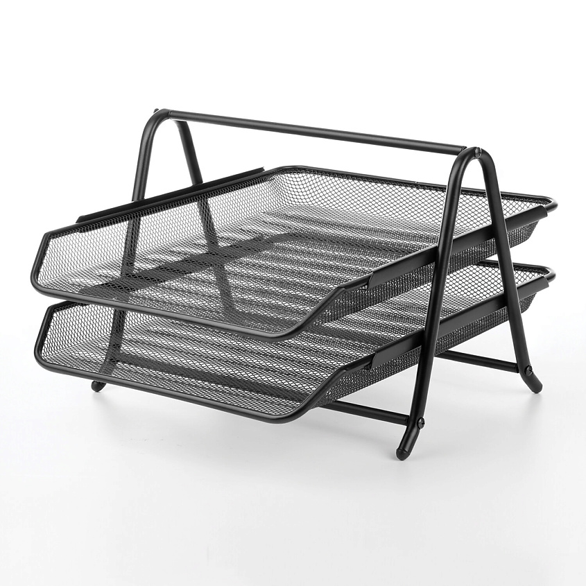 Изображение товара Горизонтальный двухсекционный металлический лоток для бумаг BRAUBERG Germanium Черный