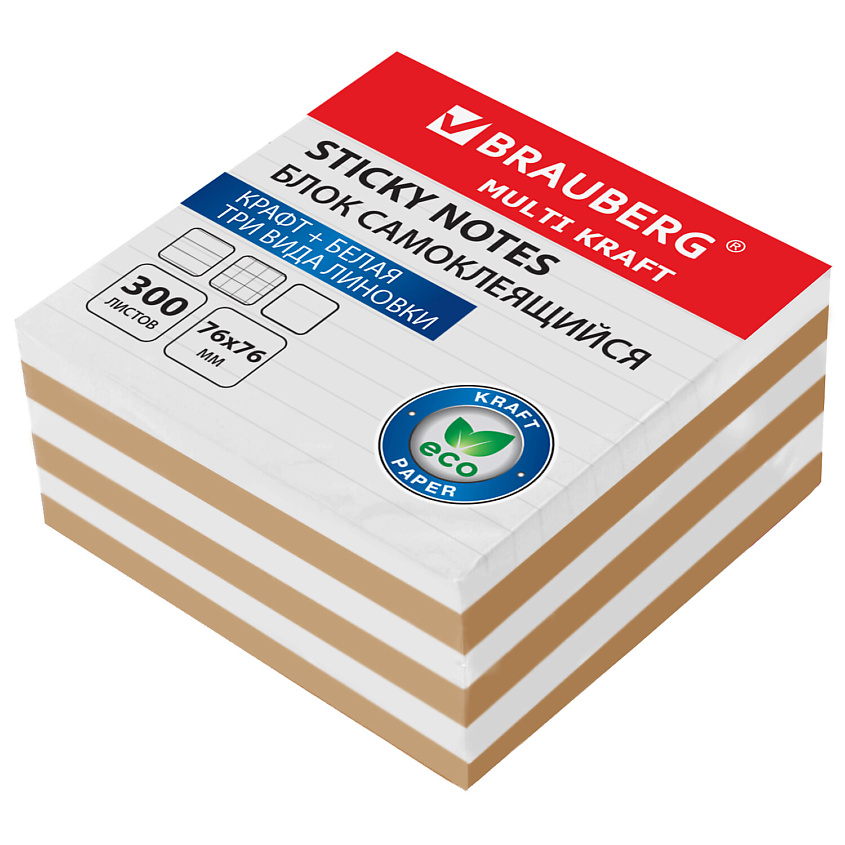 Изображение товара BRAUBERG MULTI KRAFT - крафтовые самоклеящиеся заметки, коричневые