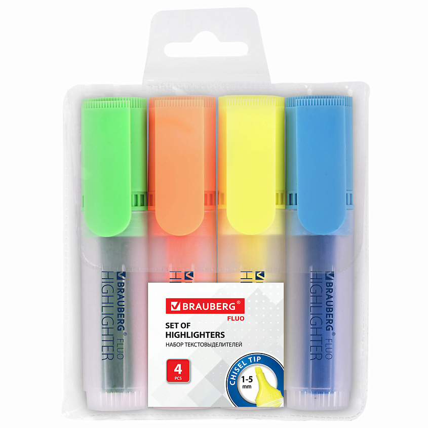 Изображение товара Набор текстовыделителей BRAUBERG FLUO 4 цвета
