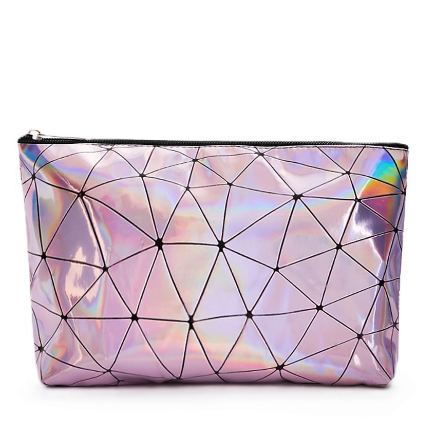 Изображение товара KOSMOSHTUCHKI Косметичка НЕОН Трапеция большая Стекло битое большое, Серебро с розовым