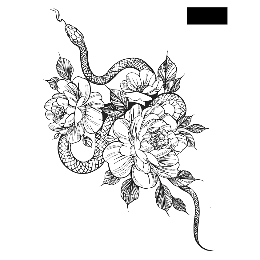 Изображение товара PRINT FACTORY Переводная Временная Татуировка Змея в Пионах, Переводная Временная Татуировка "Змея и пионы" .●Размер: 16х24 см