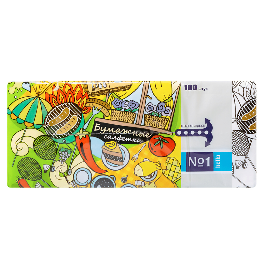 Изображение товара Бумажные салфетки BELLA №1 Веселый пикник 100 шт 2-слойные мягкие и плотные