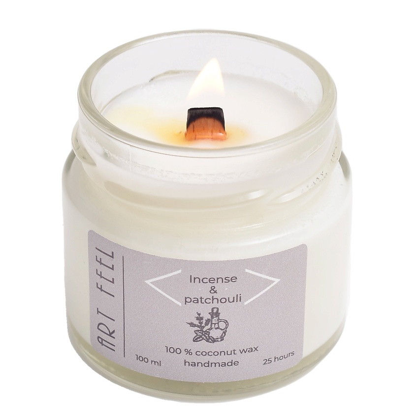 Изображение товара ART FEEL Свеча ароматическая с деревянным фитилем "Ладан и пачули", 100 мл