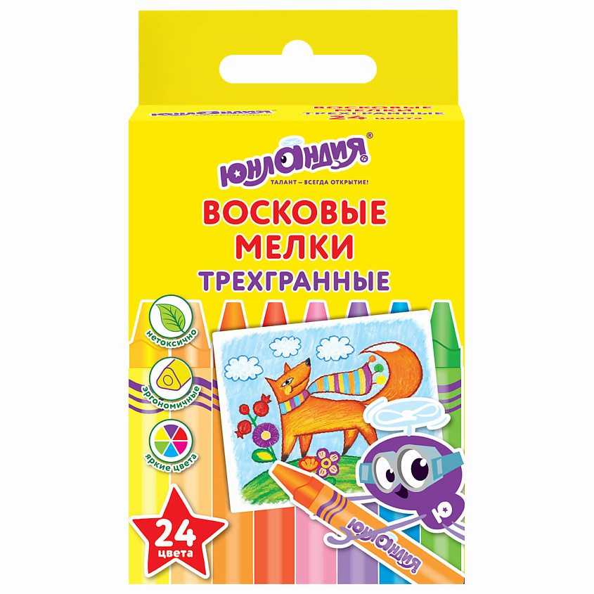 Изображение товара ЮНЛАНДИЯ Восковые мелки трехгранные Юнландик и мудрый лис, 24 цв.