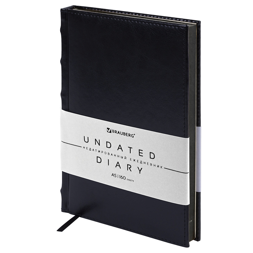 Изображение товара Недатированный ежедневник BRAUBERG FLAME А5 с кожаным эффектом и зеленой фольгой
