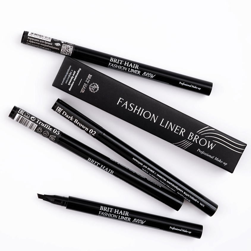 Изображение товара BRIT HAIR Маркер для бровей эффект микроблейдинга Fashion Liner Brow Подводка фломастер тинт, Тон 02: Темно-коричневый