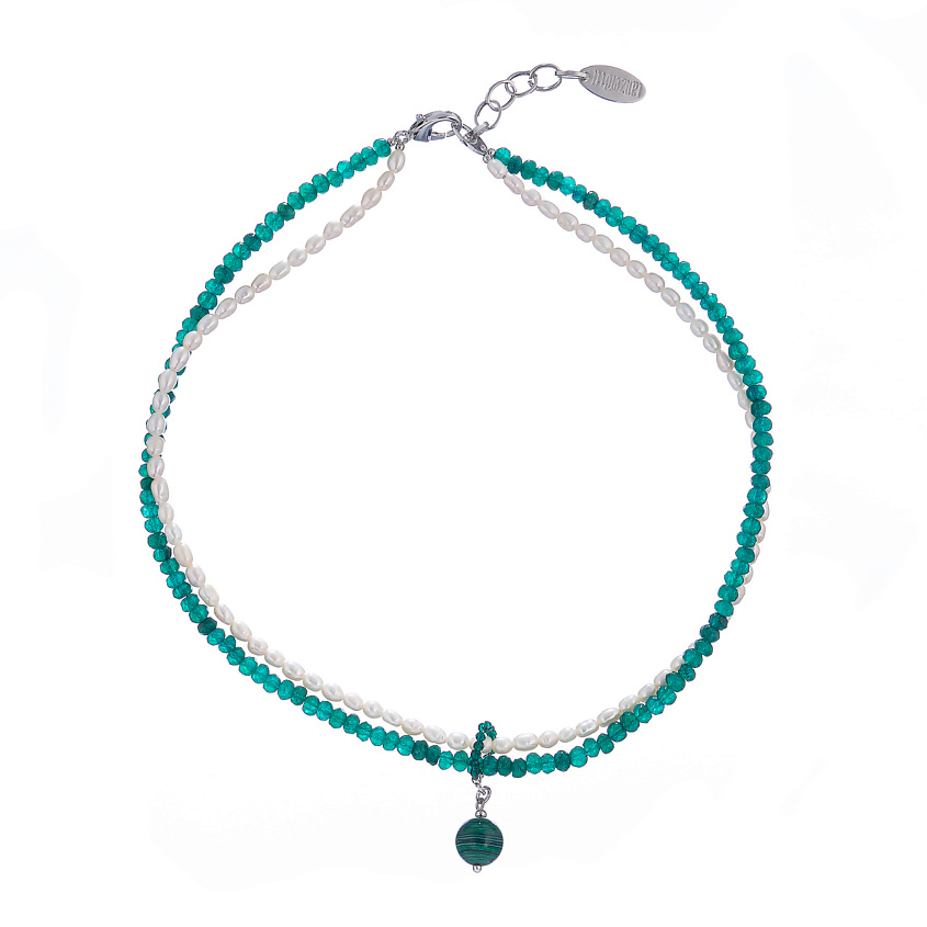 Изображение товара Колье Crespino из бижутерного сплава с малахитом кораллом и жемчугом Lanzerotti