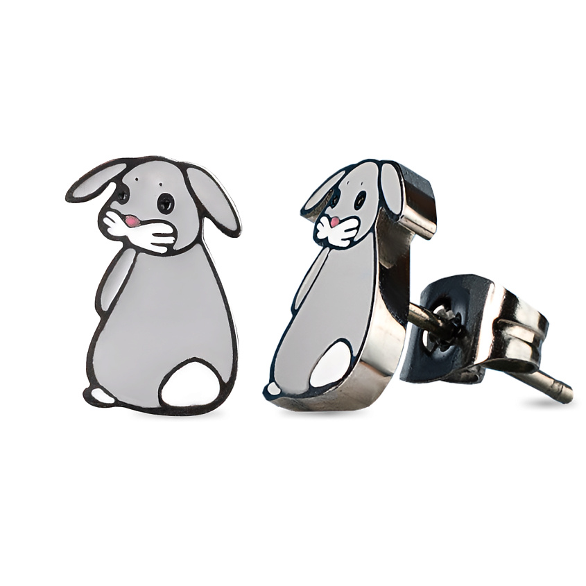 Изображение товара CAROMIC серьги-гвоздики кролик из нержавеющей стали минимализм стильно