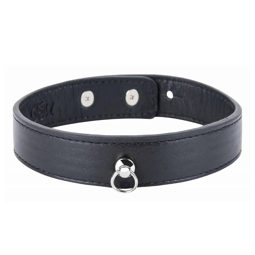 Изображение товара Женский черный кожаный чокер с регулировкой и декоративным колечком