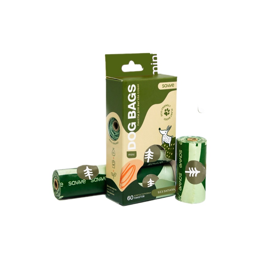 Изображение товара SAVVE Пакеты для выгула собак Dog Bags Mini компостируемые, без запаха, 60 шт.