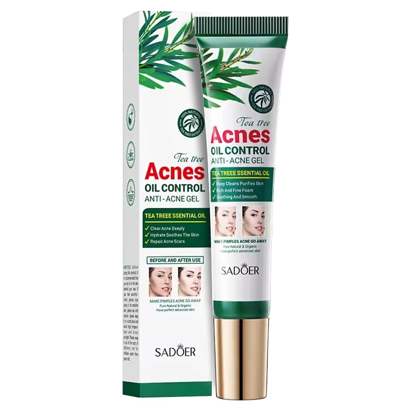 Изображение товара SADOER Гель против акне очищающий и восстанавливающий с маслом чайного дерева, 20 гр.