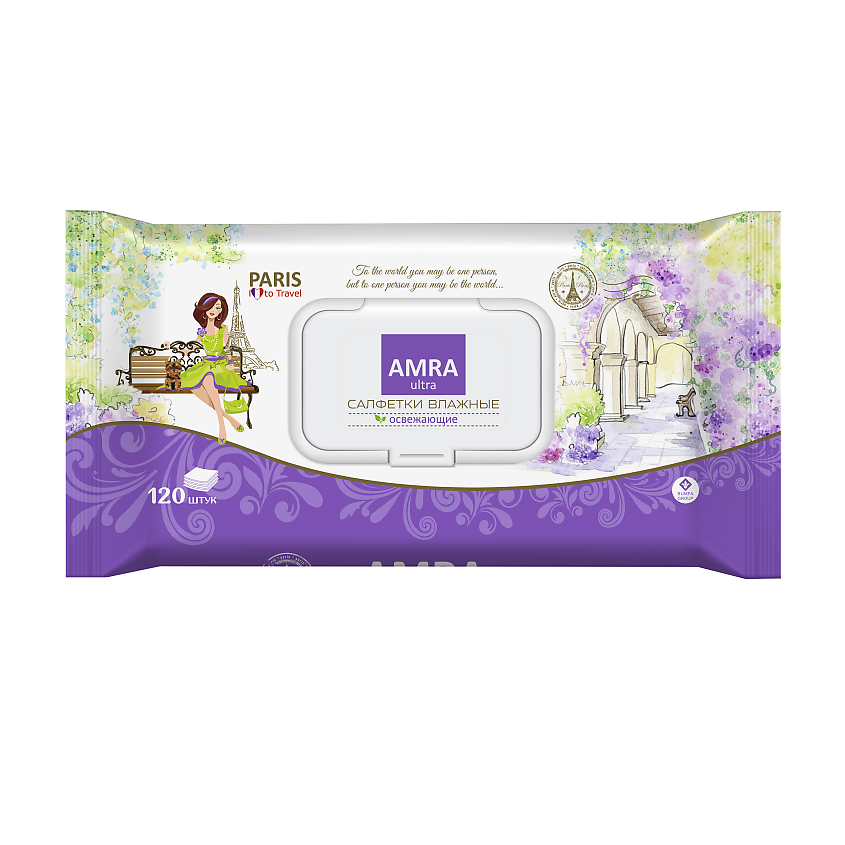 Изображение товара AMRA Салфетки влажные освежающие PARIS, 120 шт.