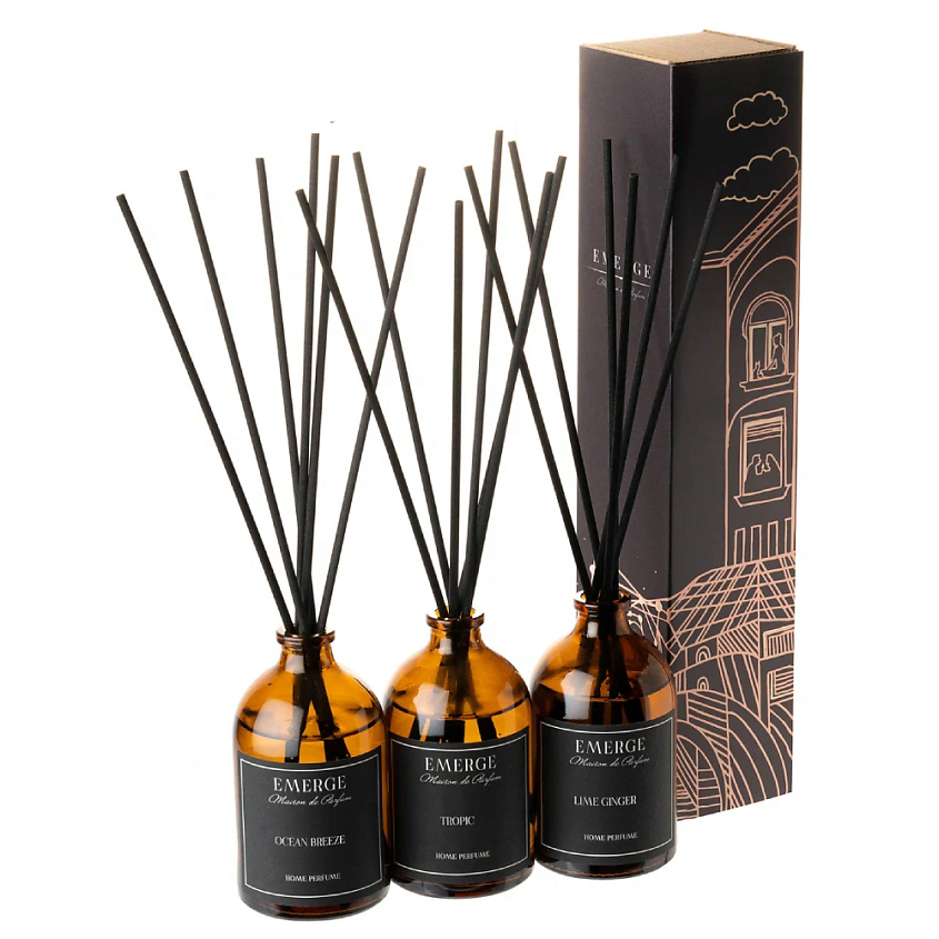 Изображение товара EMERGE Набор 3 диффузора ароматических (Бриз Океана, Тропик, Лемонграсс), 1 набор