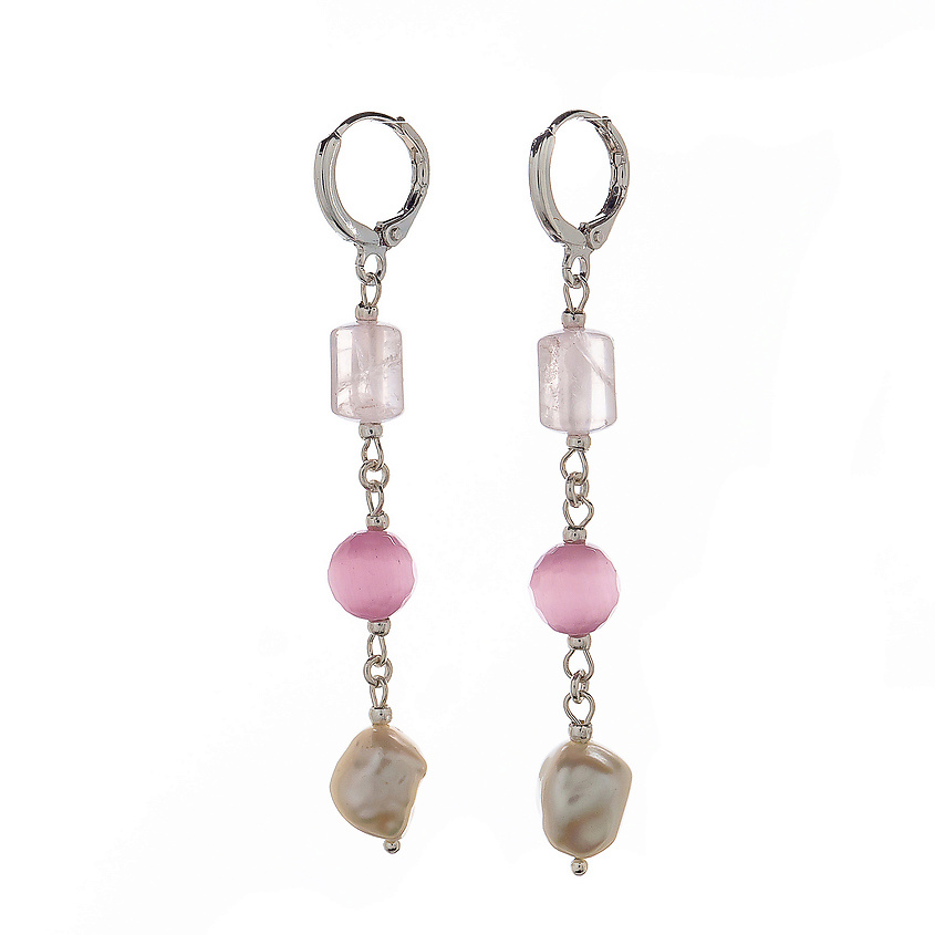 Изображение товара Серьги Lanzerotti Монро с розовым кварцем жемчугом и кошачьим глазом