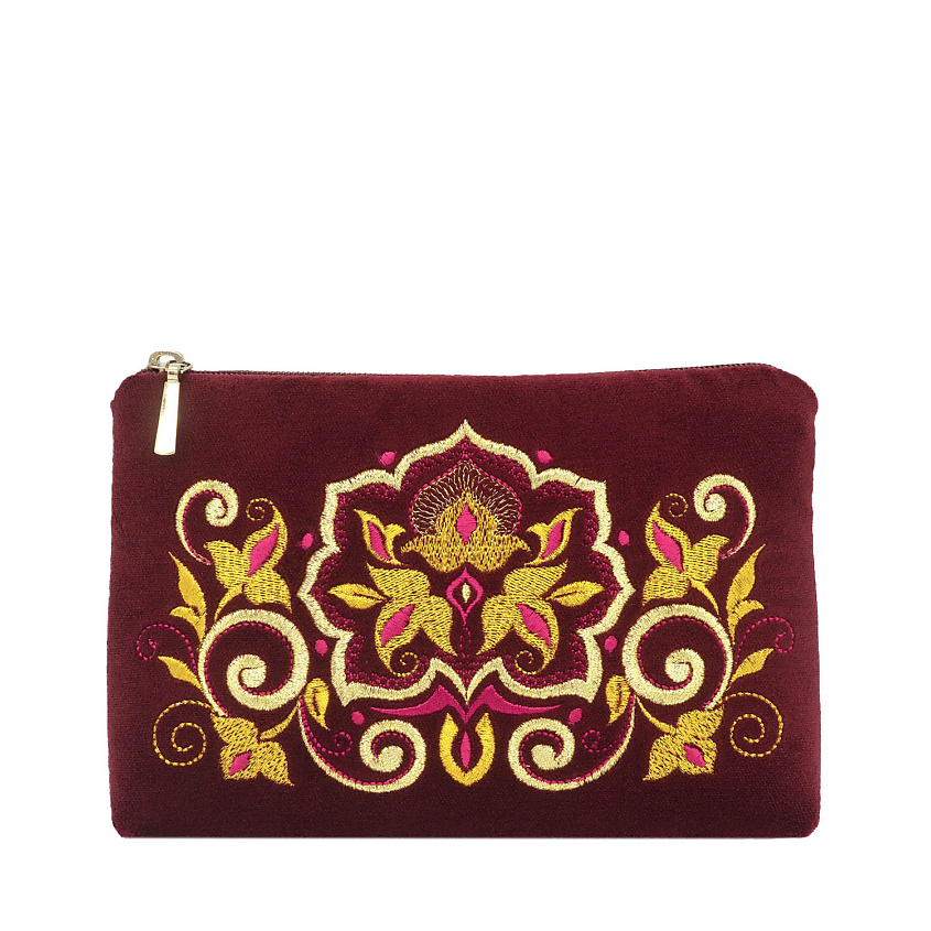 Изображение товара Косметичка бархатная Бордовая с золотой вышивкой 13x18,5x3,5 см