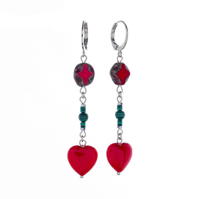 Изображение товара LANZEROTTI Серьги Crespino с кораллом, мурано и малахитом, Красный
