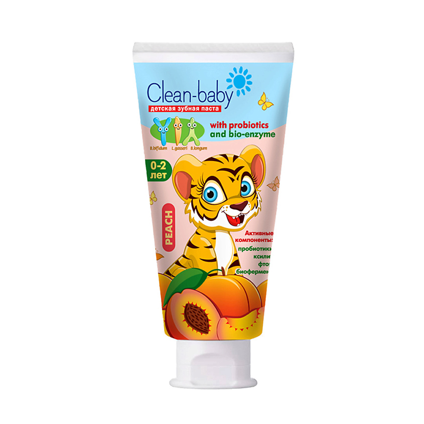 Изображение товара Детская зубная паста Clean-baby Персик 0-2 года с пробиотиками фтором и ксилитом
