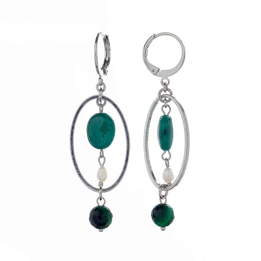 Изображение товара LANZEROTTI Серьги Crespino с малахитом, жемчугом и тигровым глазом, Зеленый