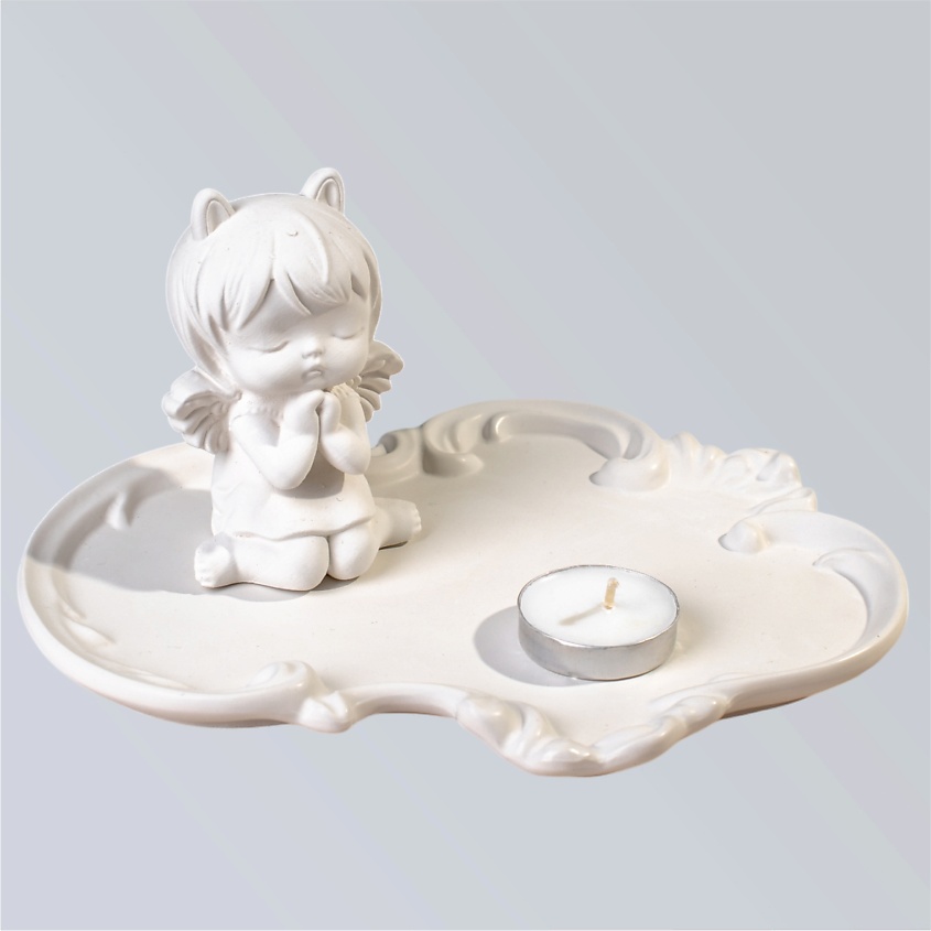 Изображение товара SHE STYLE Подарочный набор из гипса статуэтка Ангелочек с чайной свечей на подставке, 1 шт