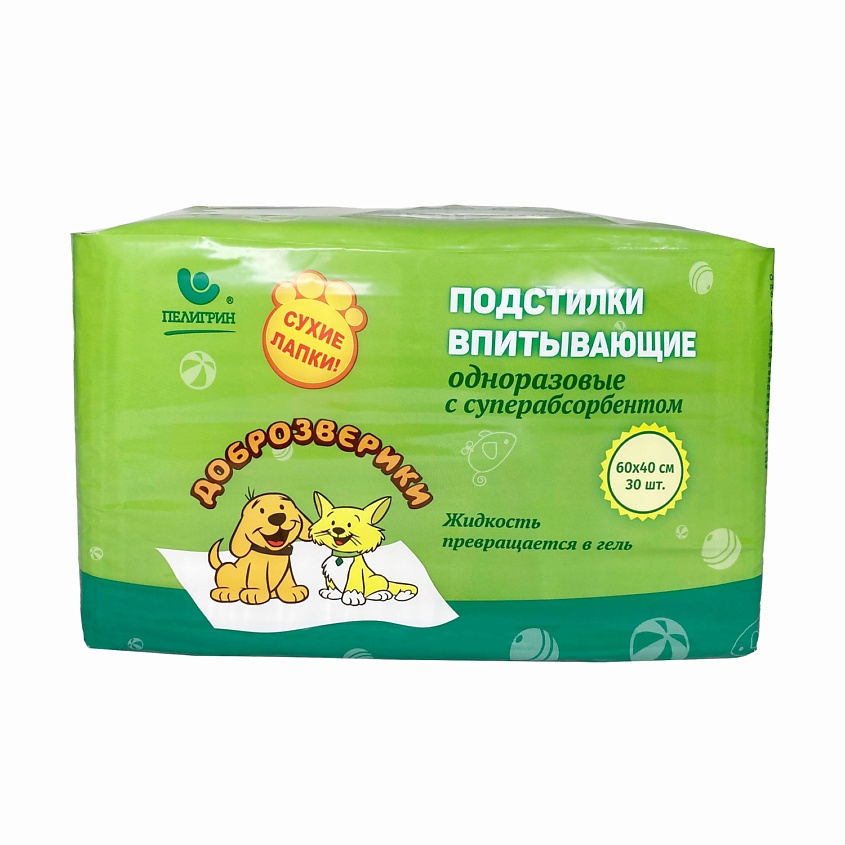 Изображение товара Впитывающие пеленки для животных Доброзверики 60х40 см 30 шт