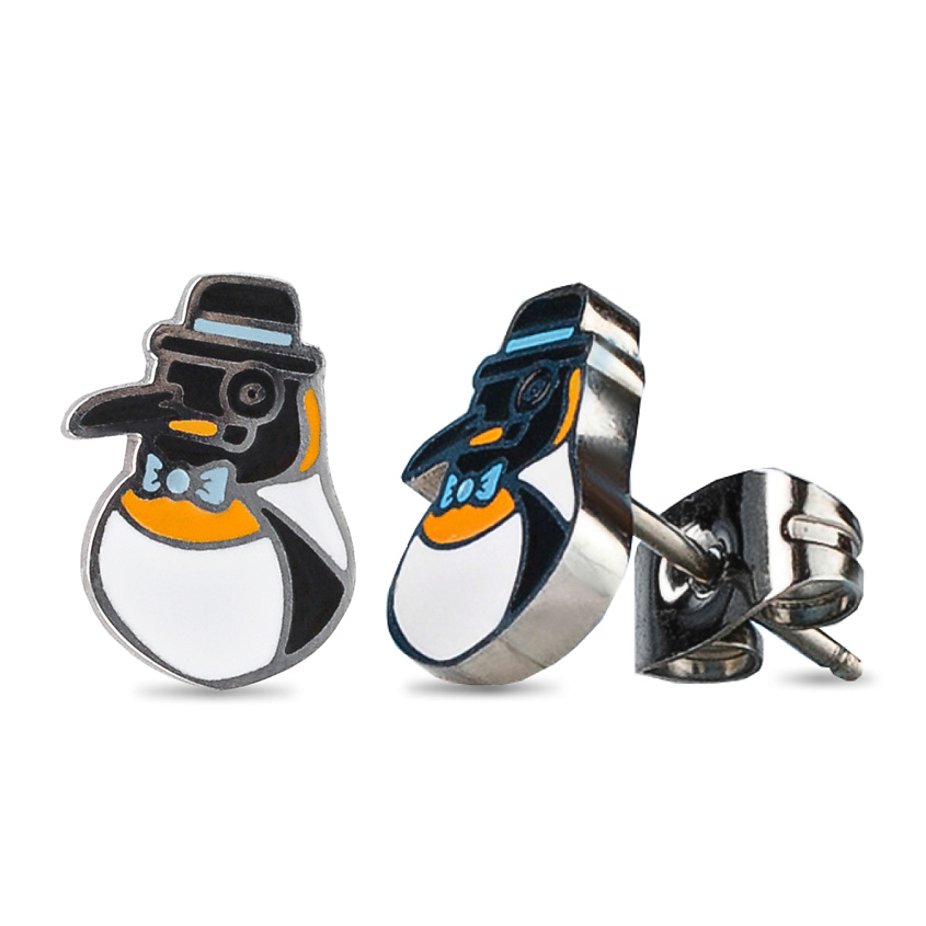 Изображение товара CAROMIC Серьги бижутерия гвоздики пусеты Пингвин, цвет: Мультицвет, размер: 11