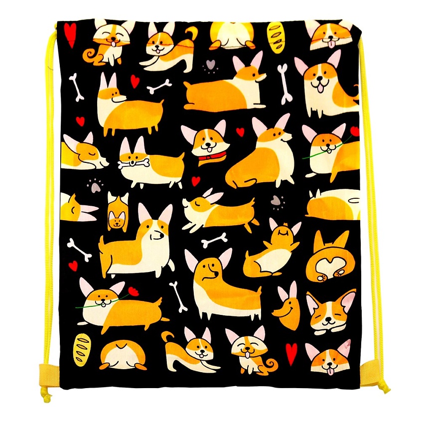 Изображение товара Мешок для обуви Корги из полиэстера для школьников и подростков
