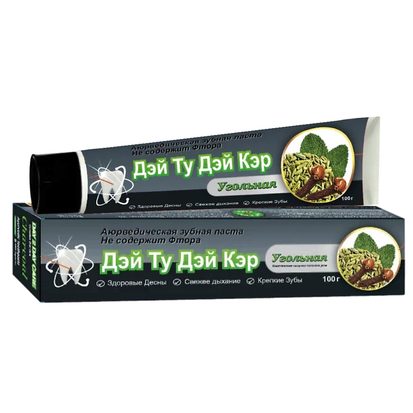 Изображение товара Аюрведическая угольная зубная паста Day 2 Day Care 100 мл натуральное отбеливание и защита зубов