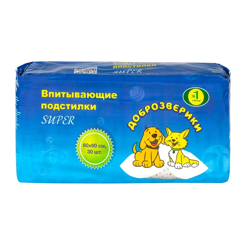 Изображение товара ДОБРОЗВЕРИКИ Пеленки одноразовые впитывающие для животных, 60х40 см Super, 30 шт.