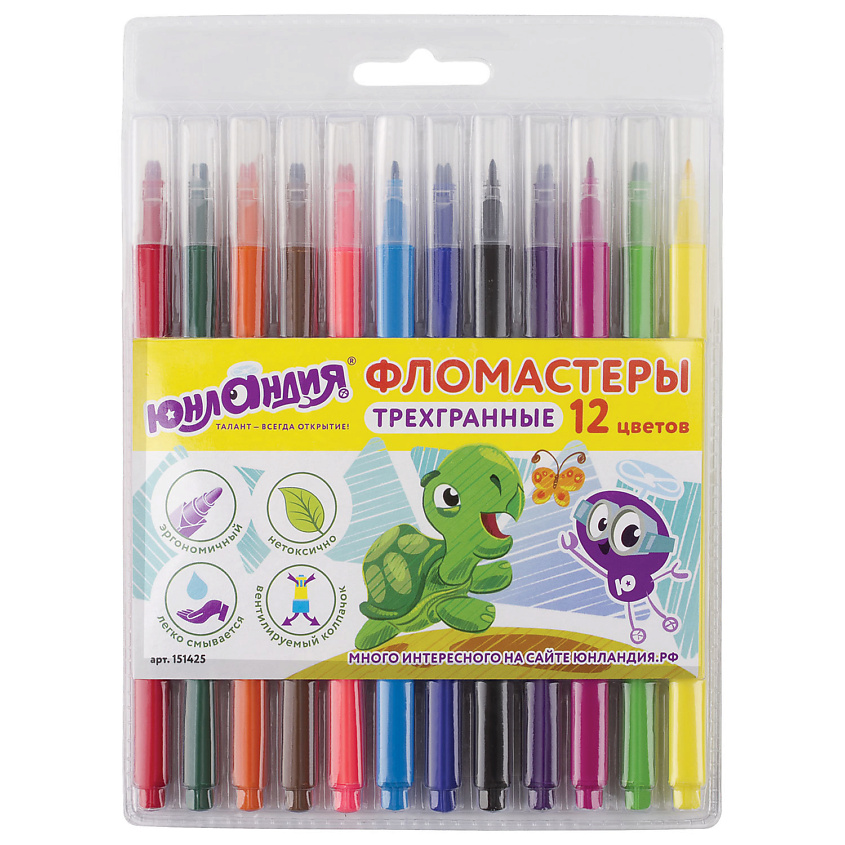 Изображение товара Фломастеры ЮНЛАНДИЯ Зоопарк 12 цветов - набор для творчества и раскрашивания делая яркие рисунки