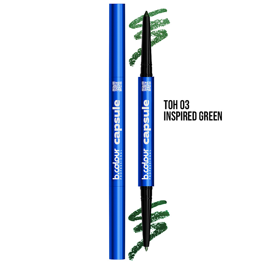 Изображение товара B.COLOUR PROFESSIONAL Карандаш для глаз, черный каял 2в1 CAPSULE, 03 Inspired green