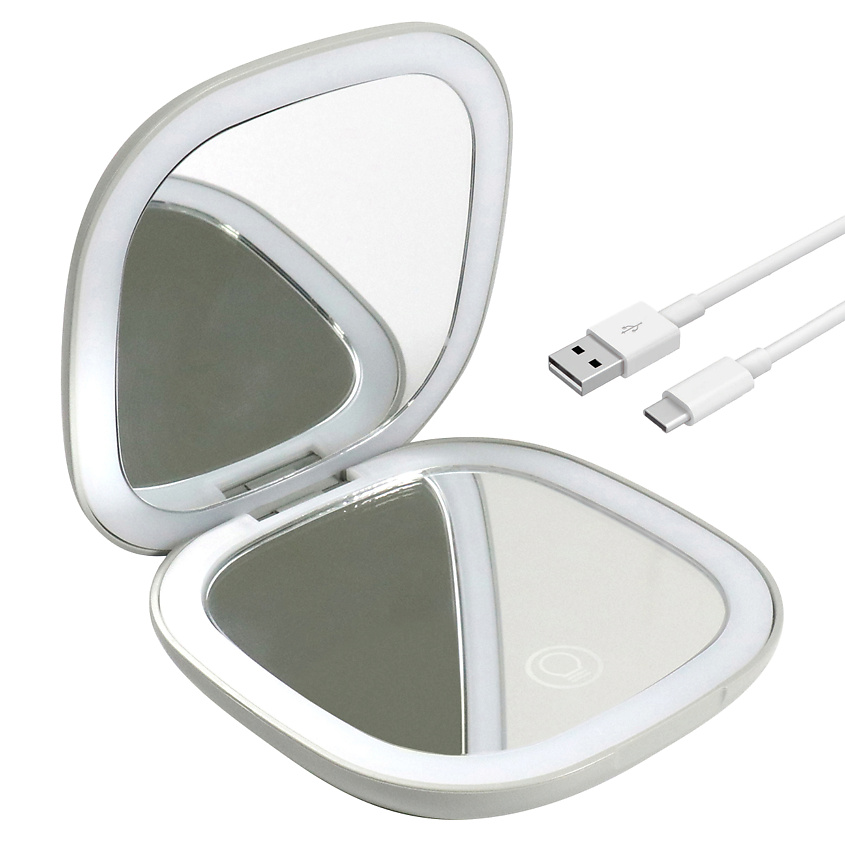 Изображение товара HASTEN Зеркало косметическое складное карманное c x5 увеличением и подсветкой - HAS1818, 1 шт