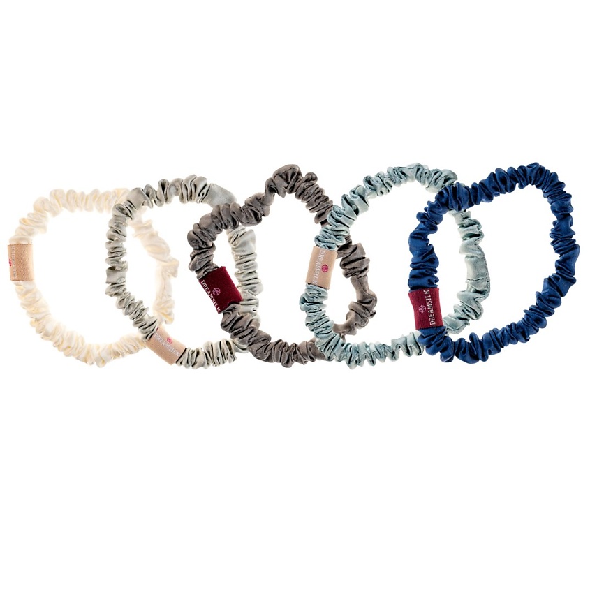 Изображение товара DREAMSILK Набор Шелковых Резинок для волос, Цвет: Белый; Голубой; Синий; Серый