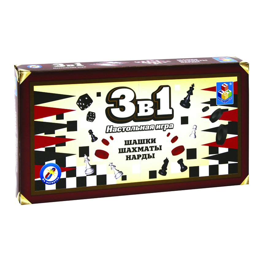 Изображение товара 1TOY Игра настольная 3в1 Шашки/шахматы/нарды, 1 шт.