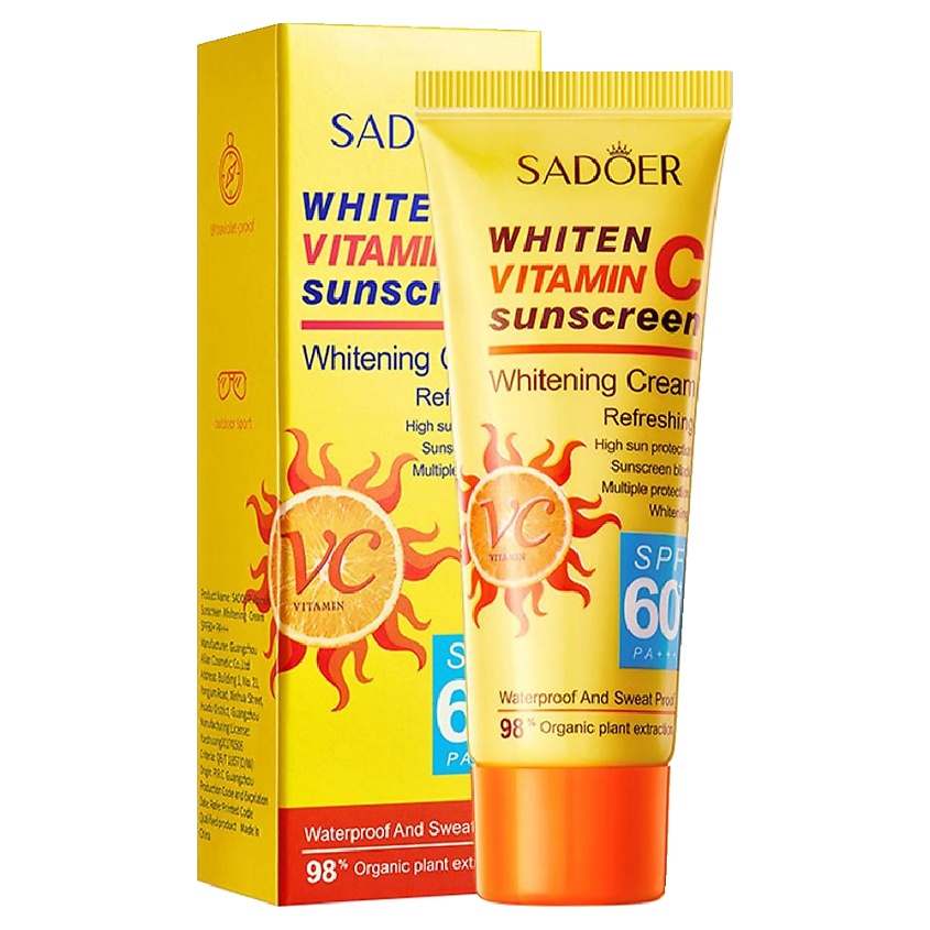 Изображение товара SADOER Крем для лица и тела SPF60+ осветляющий солнцезащитный с витамином С, 40 гр.