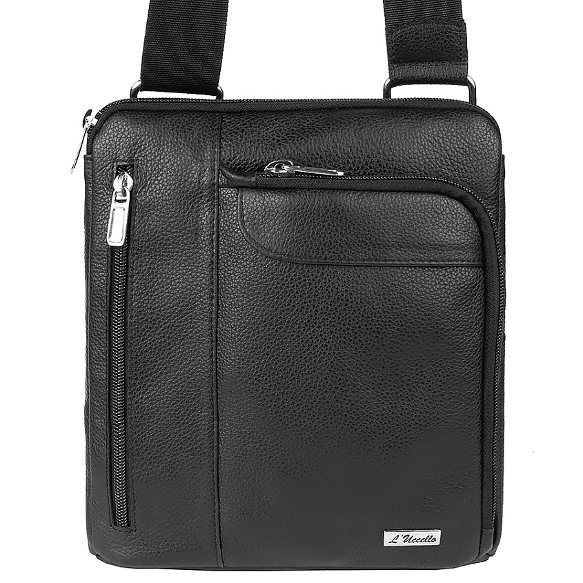 Изображение товара L'UCCELLO Сумка мужская из натуральной кожи, Цвет: Черный; размер: 26x24x2