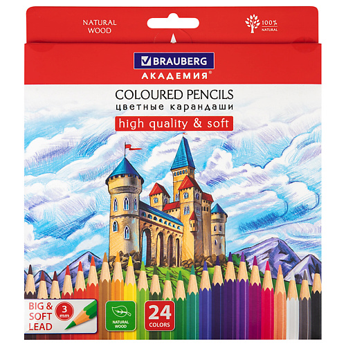 

BRAUBERG Карандаши цветные мягкие АКАДЕМИЯ, Карандаши цветные мягкие АКАДЕМИЯ