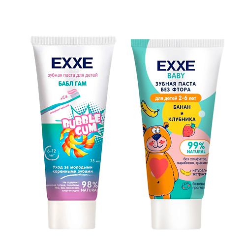 

EXXE Baby Детский набор зубных паст Банан и Клубника + Бабл гам 150.0, Baby Детский набор зубных паст Банан и Клубника + Бабл гам