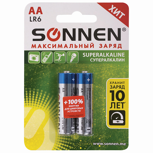 Батарейки SONNEN Батарейки Super Alkaline, АА(LR6,15А) пальчиковые