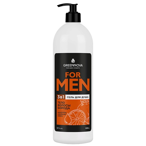 GREENNOVA Гель 3 в 1 для душа волос и бороды FOR MAN мандарин апельсин амбра 10000 499₽