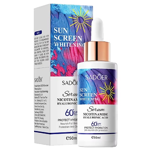 

SADOER Сыворотка SPF60 отбеливающая с никотинамидом и гиалуроновой кислотой, Сыворотка SPF60 отбеливающая с никотинамидом и гиалуроновой кислотой