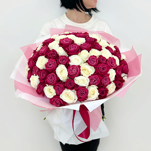 

ЛЭТУАЛЬ FLOWERS Букет из белых и розовых роз Шангрила 71 шт, Букет из белых и розовых роз Шангрила 71 шт
