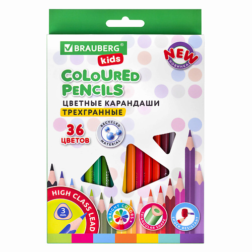 

BRAUBERG Карандаши цветные KIDS NEW 36 цветов, Карандаши цветные KIDS NEW 36 цветов