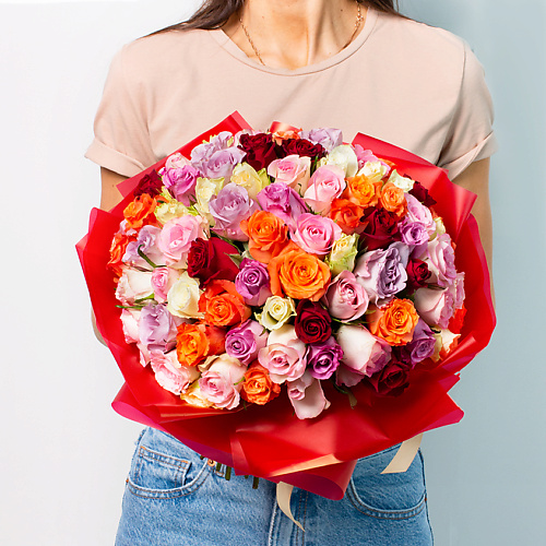 

ЛЭТУАЛЬ FLOWERS Букет из разноцветных роз Кения 151 шт. (35 см), Букет из разноцветных роз Кения 151 шт. (35 см)