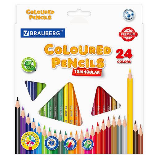 

BRAUBERG Карандаши цветные PREMIUM 24 цвета, Карандаши цветные PREMIUM 24 цвета