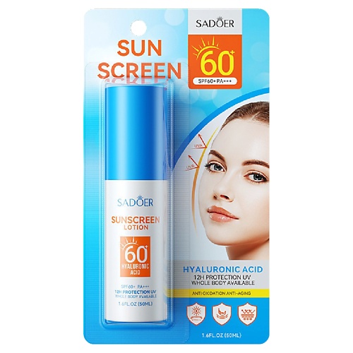 

SADOER Лосьон для лица и тела SPF60 PA+++ с гиалуроновой кислотой, Лосьон для лица и тела SPF60 PA+++ с гиалуроновой кислотой
