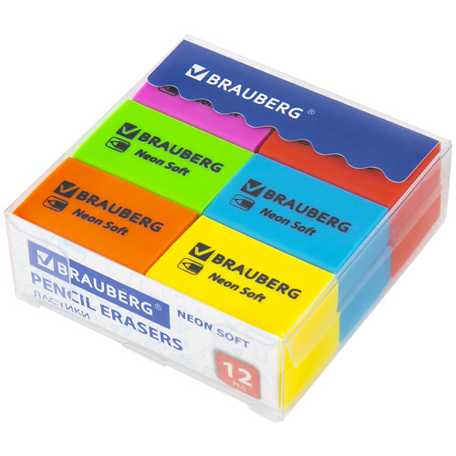 

BRAUBERG Ластики NEON SOFT 12, Ластики NEON SOFT