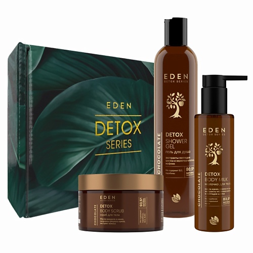 

EDEN Подарочный Набор молочко для тела + гель для душа +скраб DETOX Chocolate, Подарочный Набор молочко для тела + гель для душа +скраб DETOX Chocolate