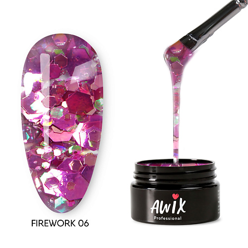 

AWIX Гель лак для дизайна ногтей с шестигранниками Firework, Гель лак для дизайна ногтей с шестигранниками Firework